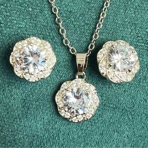 Elegant Silver CZ Classic Necklace and Earring Set Perfect for Anyone! 16-18”